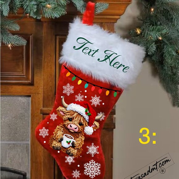 Personalized Merry Christmas Stocking Name/Custom Red Plush with Printed Lights - Picture 1 of 16